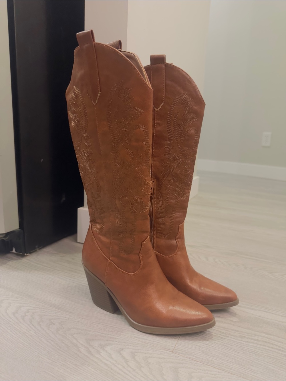 Ardene Tan Western Knee-High Heeled Boots